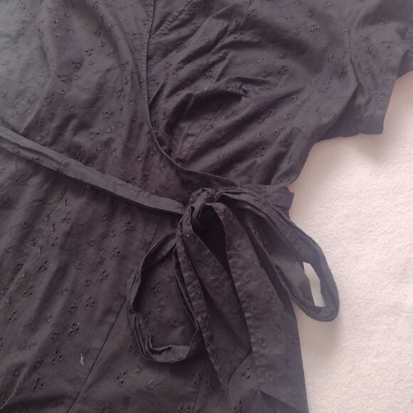 Lane Bryant Black Faux Wrap Dress XXL Cotton Eyelet Retro Midi 24 Runs Small 2X - Picture 5 of 11